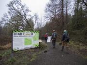 Volunteers with the Washington Trails Association make their way to the north loop of the Oaks to Wetlands trail in the Ridgefield National Wildlife Refuge, where they&#039;ve been invited to help with a major redesign-and-rebuild project.