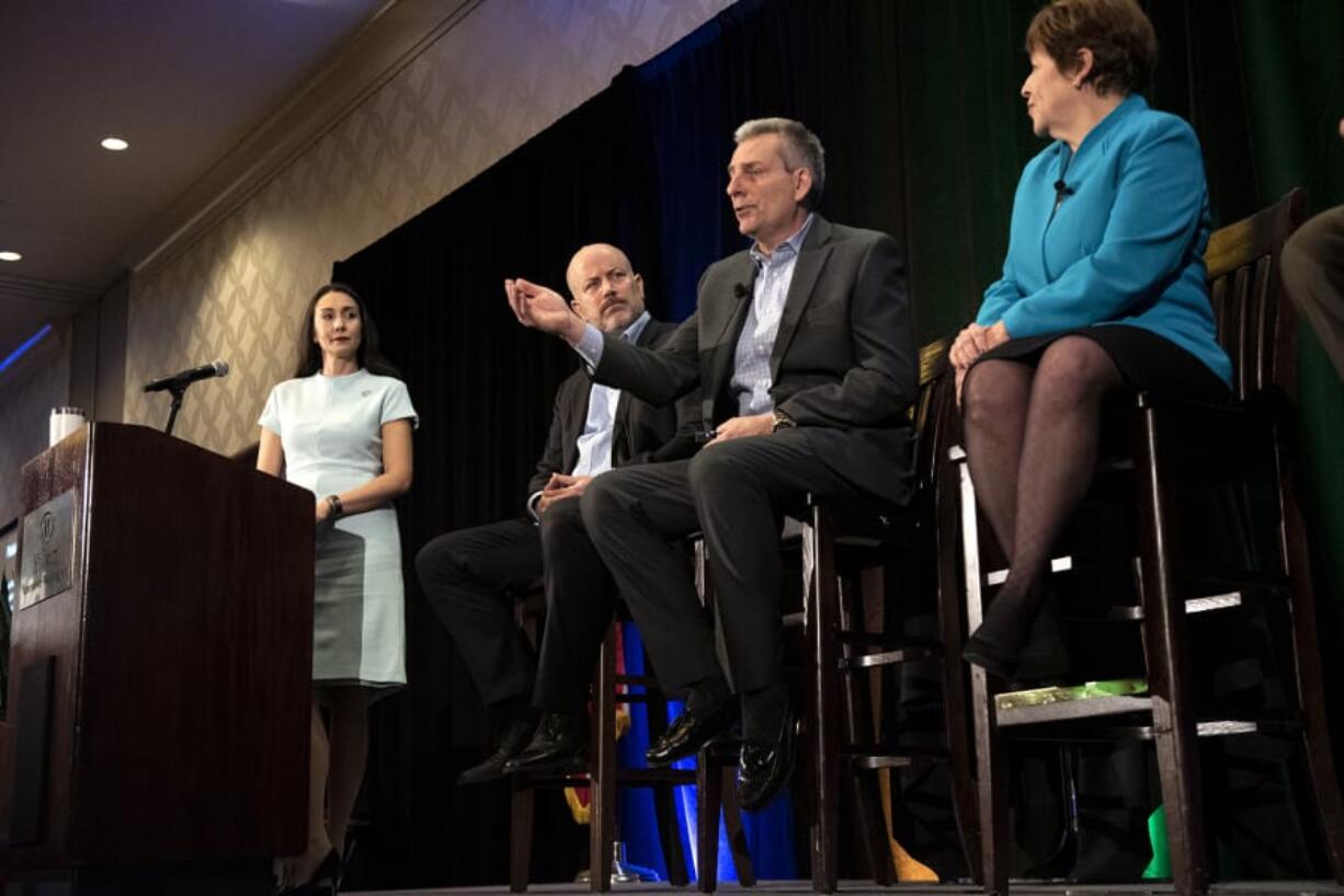 Nathan Howard/The Columbian
A panel discussion was part of this year&#039;s economic forecast breakfast, along with a keynote speaker and a regional economist.