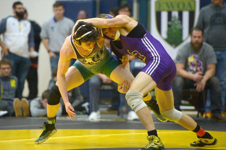 Heritage's Alex Newberry beats Columbia River's Atticus Kurtz to win the 160-pound weight class at the Clark County Championship wrestling tournament at Skyview High School on Saturday, January 18, 2020.