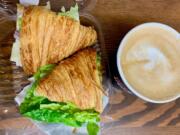 A turkey and swiss sandwich and a latte at The Birds and The Beans Coffee Shop in Ridgefield.