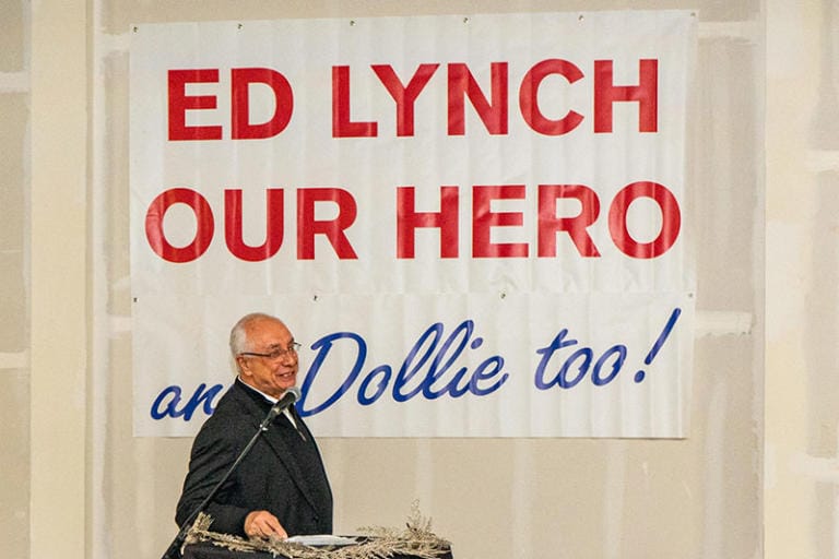 Michael Lynch, son of Ed and Dollie, shared his thoughts with the crowd.