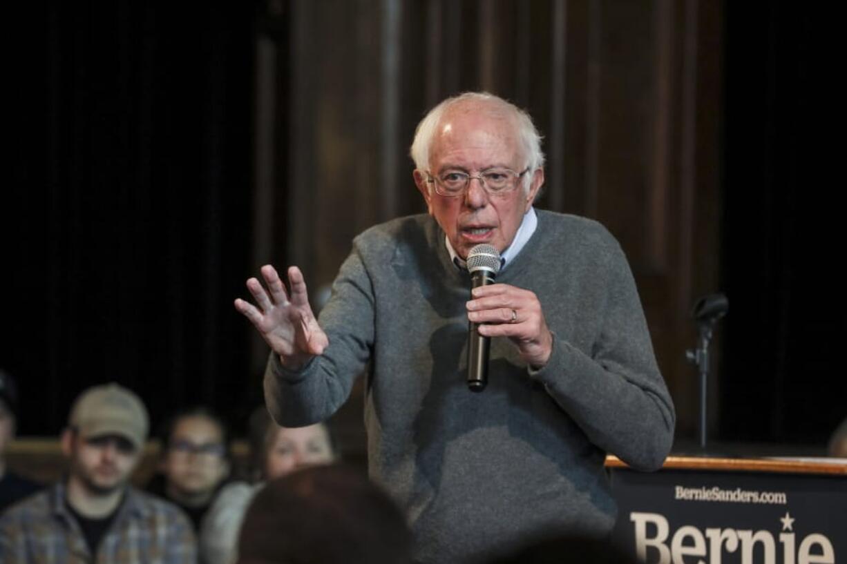 FILE - In this Sunday, Dec. 29, 2019, file photo, Democratic presidential candidate U.S. Sen. Bernie Sanders, I-Vt., speaks at a Newport Town Hall Breakfast at the Newport Opera House in Newport, N.H. Sanders says he raised more than $34.5 million in the final three months of 2019, showing that a recent heart attack hasn&#039;t slowed the Vermont senator&#039;s fundraising prowess with the start of the Democratic presidential primaries looming.