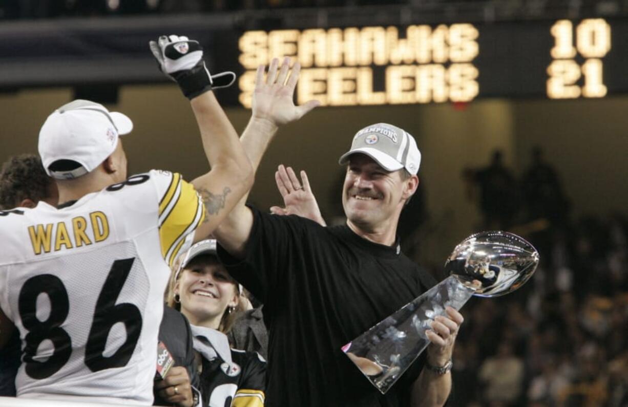 Former Pittsburgh Steelers coach Bill Cowher has been elected to the Pro Football Hall of Fame. Cowher, an analyst for CBS, was surprised by the announcement made live on air in studio before the Tennessee Titans-Baltimore Ravens AFC divisional round playoff game Saturday night, Jan. 11, 2020.