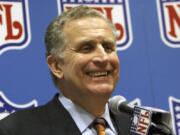 Former NFL Commissioner Paul Tagliabue has made the Pro Football Hall of Fame in his fifth attempt. Tagliabue and former New York Giants general manager George Young made it as contributors. Ex-Dallas Cowboys safety Cliff Harris and former Cleveland receiver Mac Speedie completed the centennial class announced Wednesday, Jan. 15, 2020. The class of 10 senior candidates, three contributors and two coaches are part of the hall's celebration of the NFL's 100th season. (AP Photo/D.J.