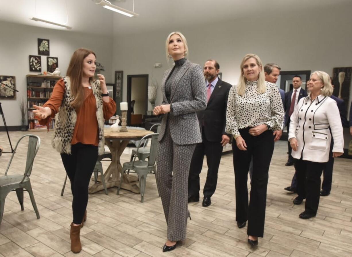 Kelsi Deel, left,, director, explains as Advisor to the President Ivanka Trump tours a local safe haven in Atlanta, Tuesday, Jan. 14, 2020. Ivanka Trump toured two facilities on Tuesday that help survivors in downtown Atlanta. President Donald Trump has listed fighting sex trafficking as a priority, as has the Kemp administration and Marty Kemp.