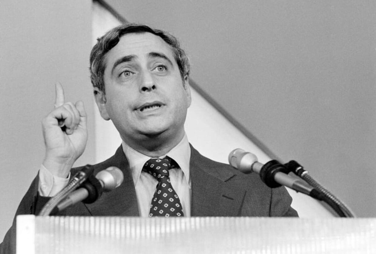 FILE - This June 24, 1978 file photo shows NBC President Fred Silverman speaking in Los Angeles. Silverman, who steered programming for each of the Big Three broadcast networks, died Thursday, Jan. 30, 2020, at his Los Angeles area home. He was 82.