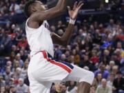 Gonzaga guard Joel Ayayi goes up for a layup during the first half of the team&#039;s NCAA college basketball game against Santa Clara in Spokane, Wash., Thursday, Jan. 16, 2020.