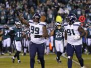 Seattle Seahawks&#039; Quinton Jefferson reacts during the second half of an NFL wild-card playoff football game against the Philadelphia Eagles, Sunday, Jan. 5, 2020, in Philadelphia.