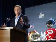 NFL Commissioner Roger Goodell answers a question during a news conference for the NFL Super Bowl 54 football game Wednesday, Jan. 29, 2020, in Miami. (AP Photo/David J.