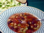 Three Bean Soup with Cucumber and Jicama Salad.