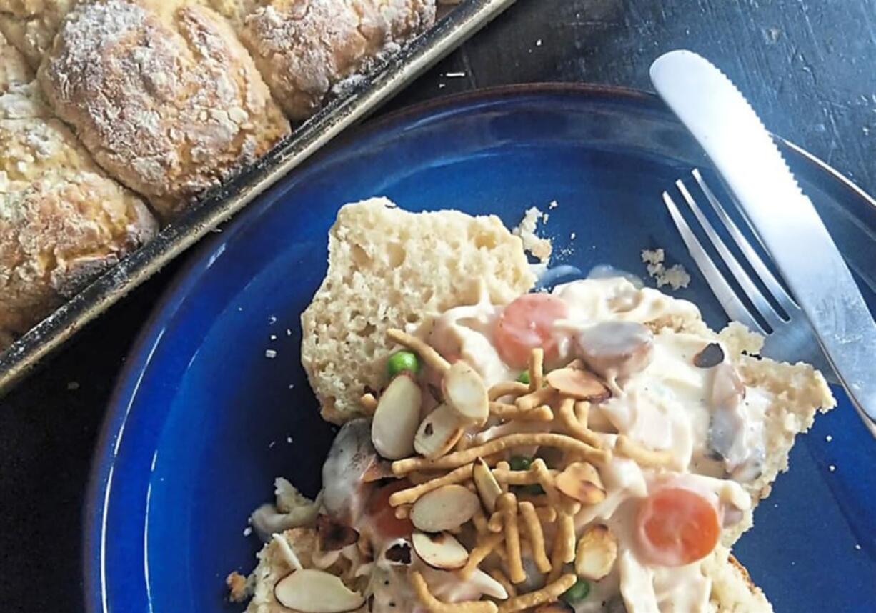 Creamed chicken over biscuits is classic comfort food.