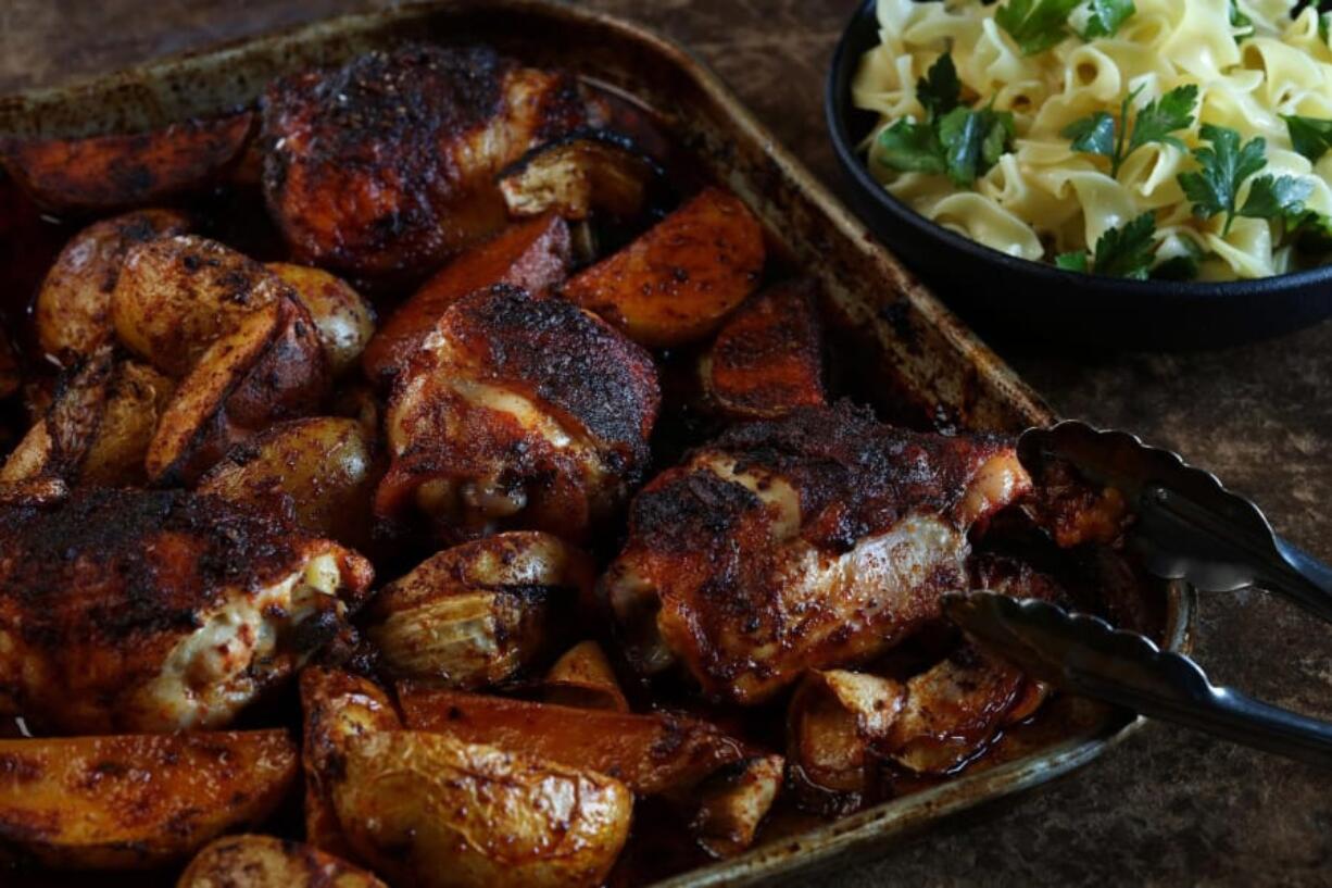 Using a sheet pan to make chicken paprikash updates the dish&#039;s flavor and makes clean-up a snap.