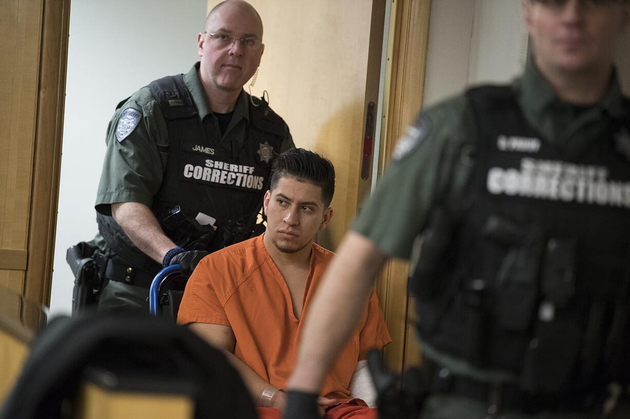 Luis Perez Salinas appears on suspicion of two counts of vehicular homicide and hit-and-run resulting in death in Clark County Superior Court on Monday morning, Feb. 3, 2020.