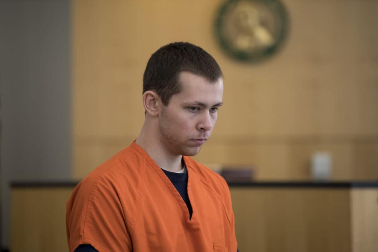 Zachary Budrow enters the courtroom to plead guilty in an attempted murder case Friday in Clark County Superior Court. Budrow was sentenced to 12 years in prison.