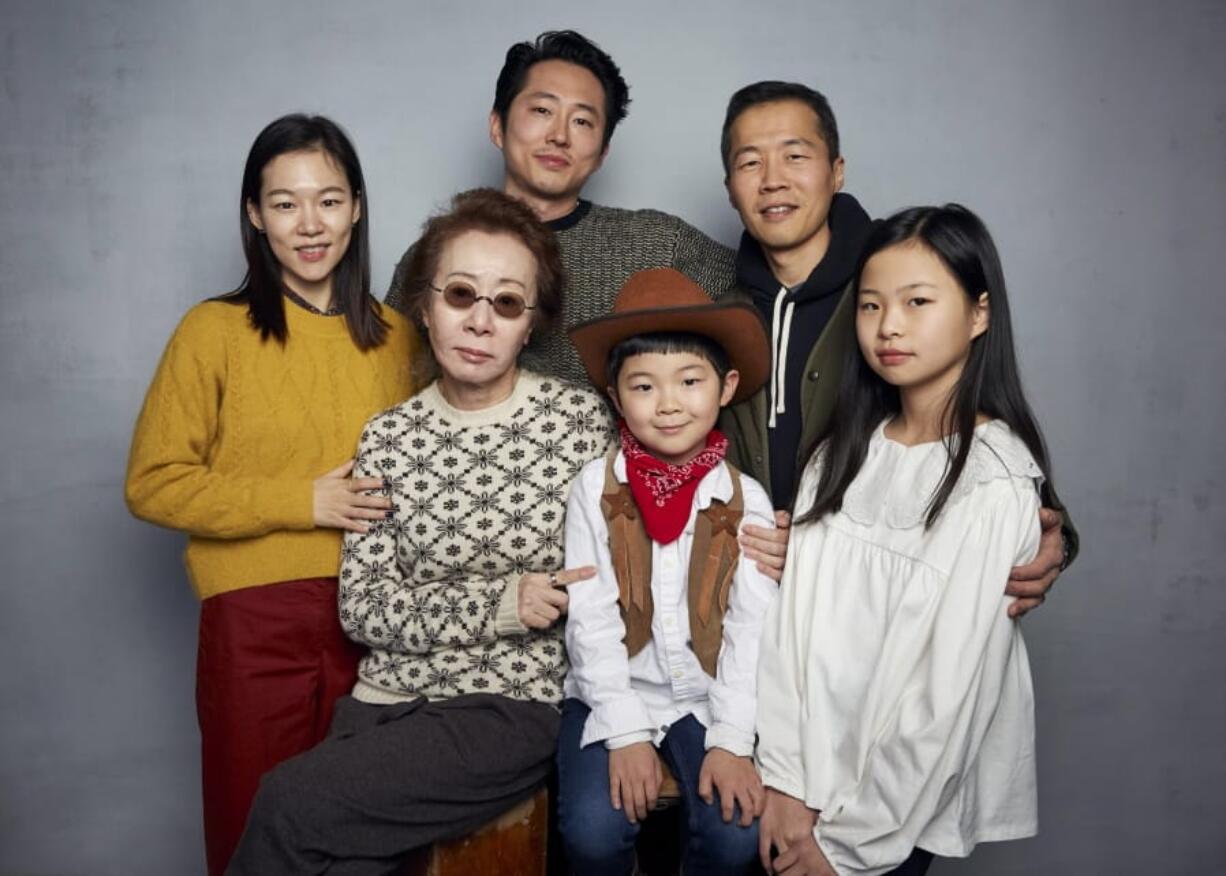 Han Yeri, from top left, Steven Yeun, director Lee Isaac Chung, Yuh Jung Youn, from bottom left, Alan Kim, and Noel Cho pose for a portrait to promote the film &quot;Minari&quot; at the Music Lodge during the Sundance Film Festival on Monday, Jan. 27, 2020, in Park City, Utah.