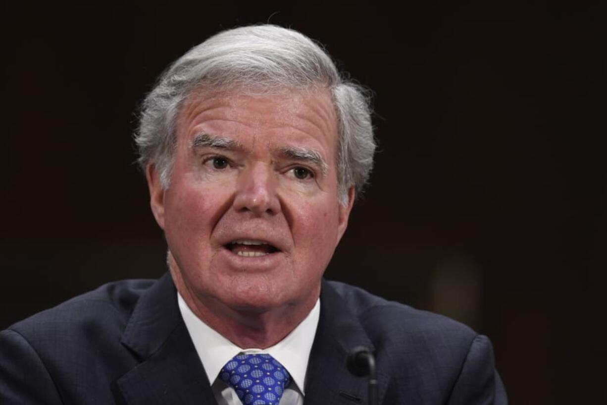 National Collegiate Athletic Association President Mark Emmert testifies during a Senate Commerce subcommittee hearing on Capitol Hill in Washington, Tuesday, Feb. 11, 2020, on intercollegiate athlete compensation.