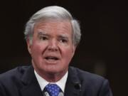 National Collegiate Athletic Association President Mark Emmert testifies during a Senate Commerce subcommittee hearing on Capitol Hill in Washington, Tuesday, Feb. 11, 2020, on intercollegiate athlete compensation.