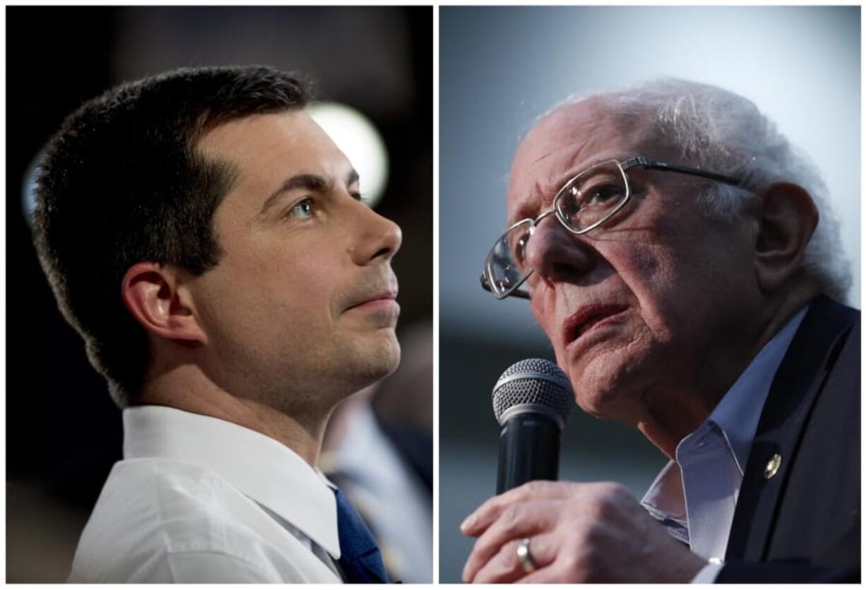 This combination of Jan. 26, 2020, photos shows at left, Democratic presidential candidate former South Bend, Ind., Mayor Pete Buttigieg on Jan. 26, 2020, in Des Moines, Iowa; and at right Democratic presidential candidate Sen. Bernie Sanders, I-Vt., in Sioux City, Iowa. After a daylong delay, partial results from Iowa&#039;s Democratic caucuses showed Buttigieg and Sanders ahead of the pack.