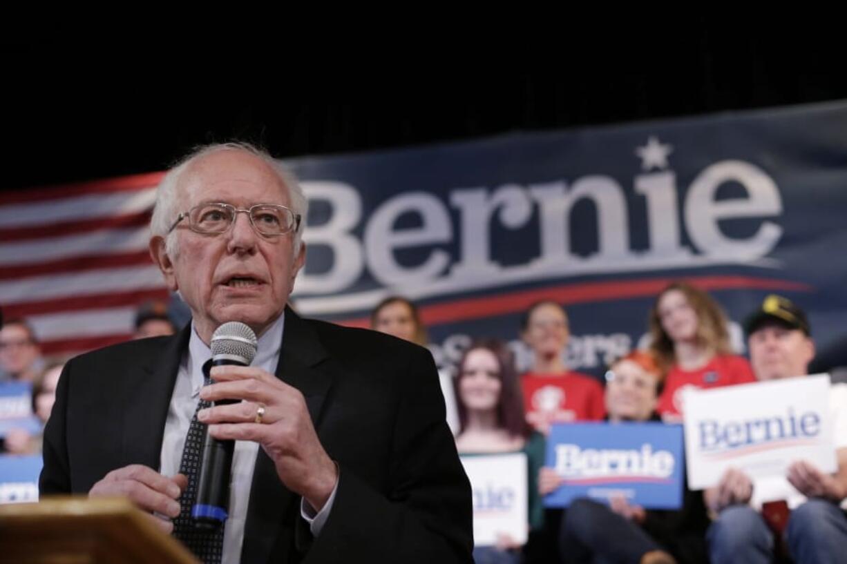 Democratic presidential candidate Sen. Bernie Sanders, I-Vt., speaks during a campaign rally, Wednesday, Feb. 5, 2020, in Derry, N.H.