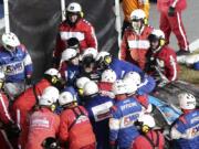 Ryan Newman is removed from his race car after crashing during the NASCAR Daytona 500 auto race at Daytona International Speedway, Monday, Feb. 17, 2020, in Daytona Beach, Fla.