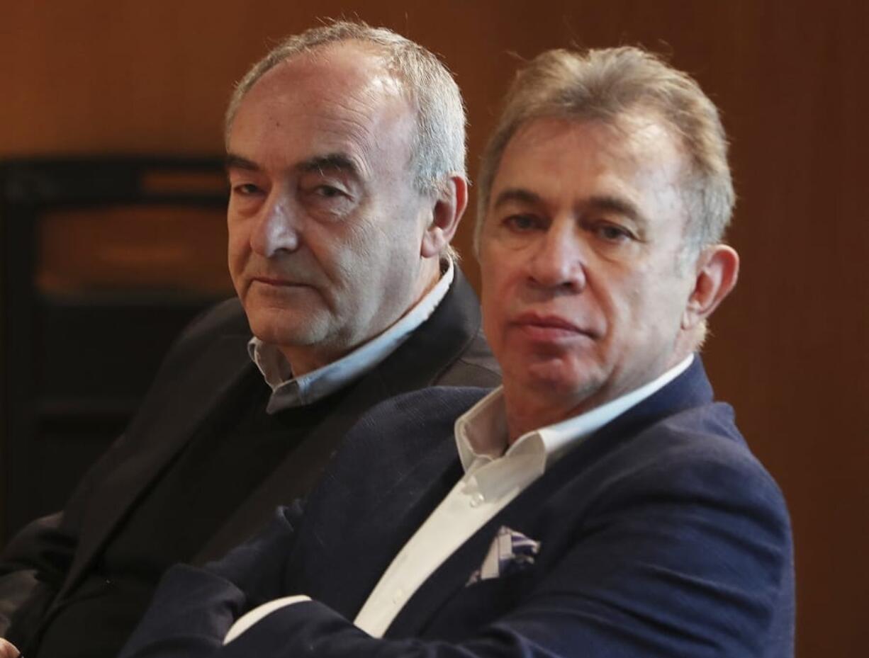 The new director of Poland&#039;s landmark POLIN museum of Jewish history, Zygmunt Stepinski, left, and the head of a private Jewish association representing donors, Piotr Wislicki, right, talk before a news conference following Stepinski&#039;s appointment that ended a yearlong stalemate with the government, at the POLIN museum, in Warsaw, Poland, Friday, Feb. 28, 2020.