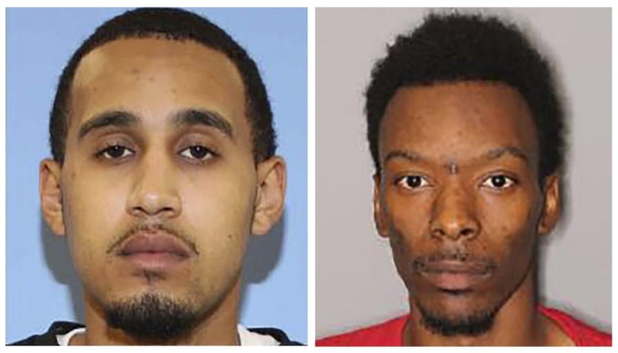 FILE - This combination of undated photos released by the Seattle Police Department shows Marquise Tolbert, left, and William Tolliver. The two men who investigators say were involved in a downtown Seattle shooting that killed one person and injured several others were arrested Saturday, the Seattle Police Department said. The Seattle Times and the Las Vegas Review-Journal report that Tolbert, 24, and Tolliver, 24, were booked into jail in Clark County, Nevada, according to jail records.