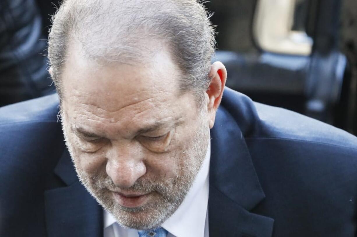 Harvey Weinstein arrives at a Manhattan courthouse for his rape trial, Monday, Feb. 24, 2020, in New York.  A jury convicted the Hollywood mogul of rape and sexual assault.