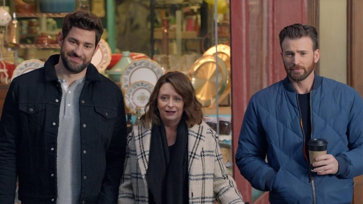 This undated image provided by Hyundai Motor America shows from left John Krasinski, Rachel Dratch and Chris Evans in a scene from the company&#039;s 2020 Super Bowl NFL football spot. The automaker pokes fun at Boston accents with a 60-second ad in the second quarter that uses Boston-affiliated celebrities including actor Chris Evans, John Krasinski, Saturday Night Live alum Rachel Dratch and Boston Red Sox David Ortiz.