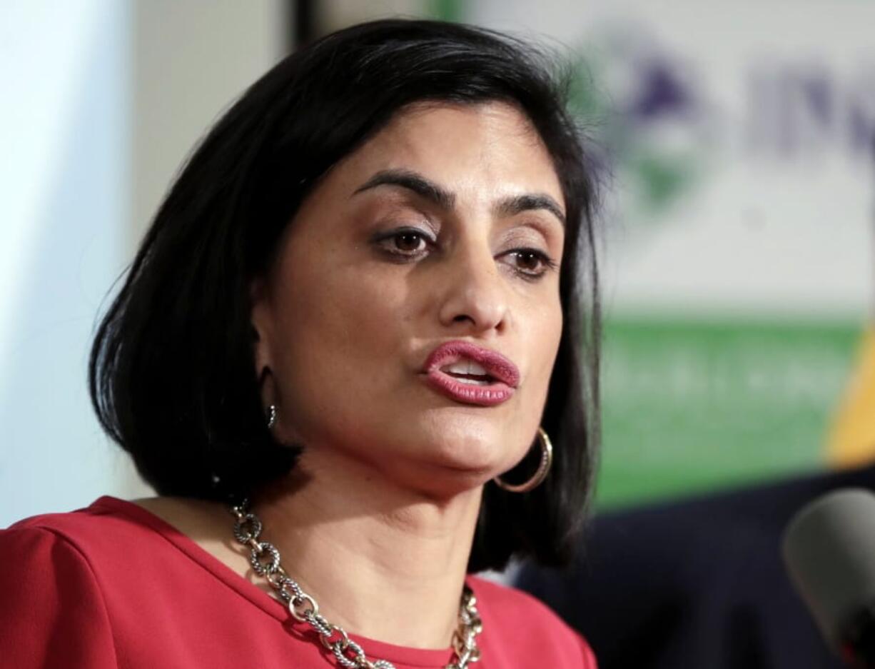 FILE - In this Nov. 29, 2017 file photo, Seema Verma, administrator of the Centers for Medicare and Medicaid Services, speaks during a news conference in Newark, N.J.  Governors of both parties are warning that a little-noticed regulation proposed by the Trump administration could lead to big cuts in Medicaid, restricting their ability to pay for health care for low-income Americans.