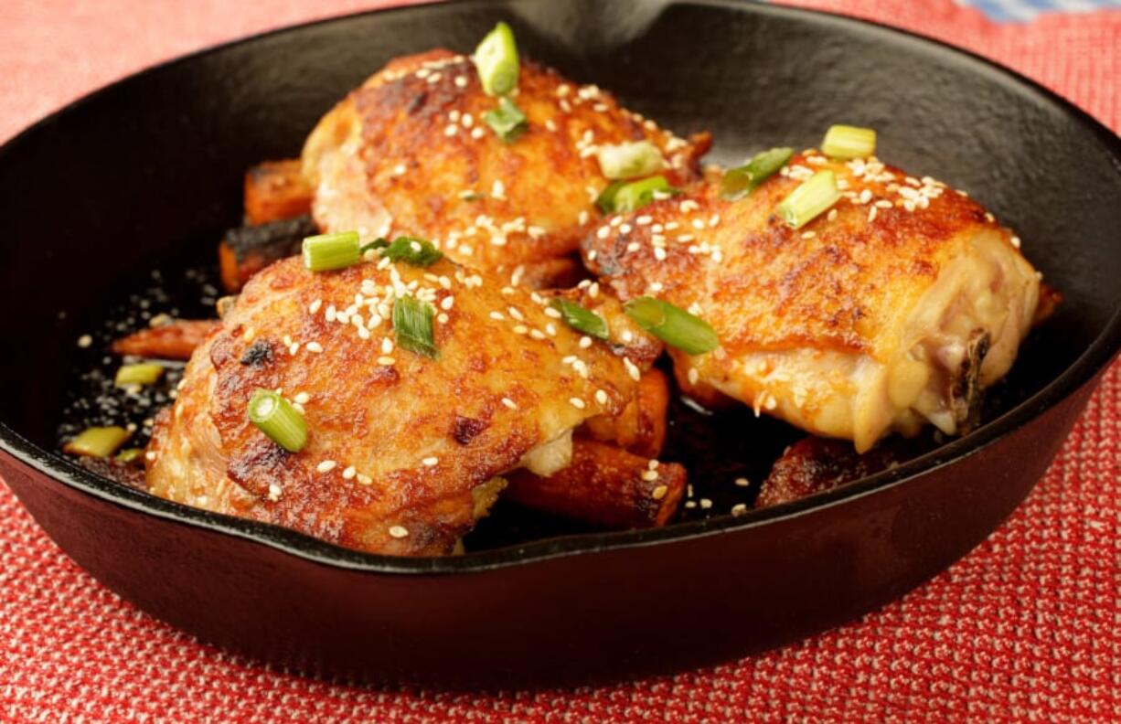 One-Skillet Roasted Sesame Chicken Thighs. (Hillary Levin/St.