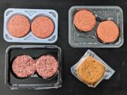 Plant-based burgers at Giant Eagle include, clockwise from top left, the Awesome Burger, Lightlife Burger, Beyond Burger and FieldBurger. Prices range from $5.99 to $8.99.