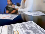 Patricia Bird, foreground, and her son, Joel Bird, attended a United States Census Bureau recruiting session in December for the residents of the Independence Point Apartment Homes near Lincoln High School, held at Independence Point in San Diego, Calif.