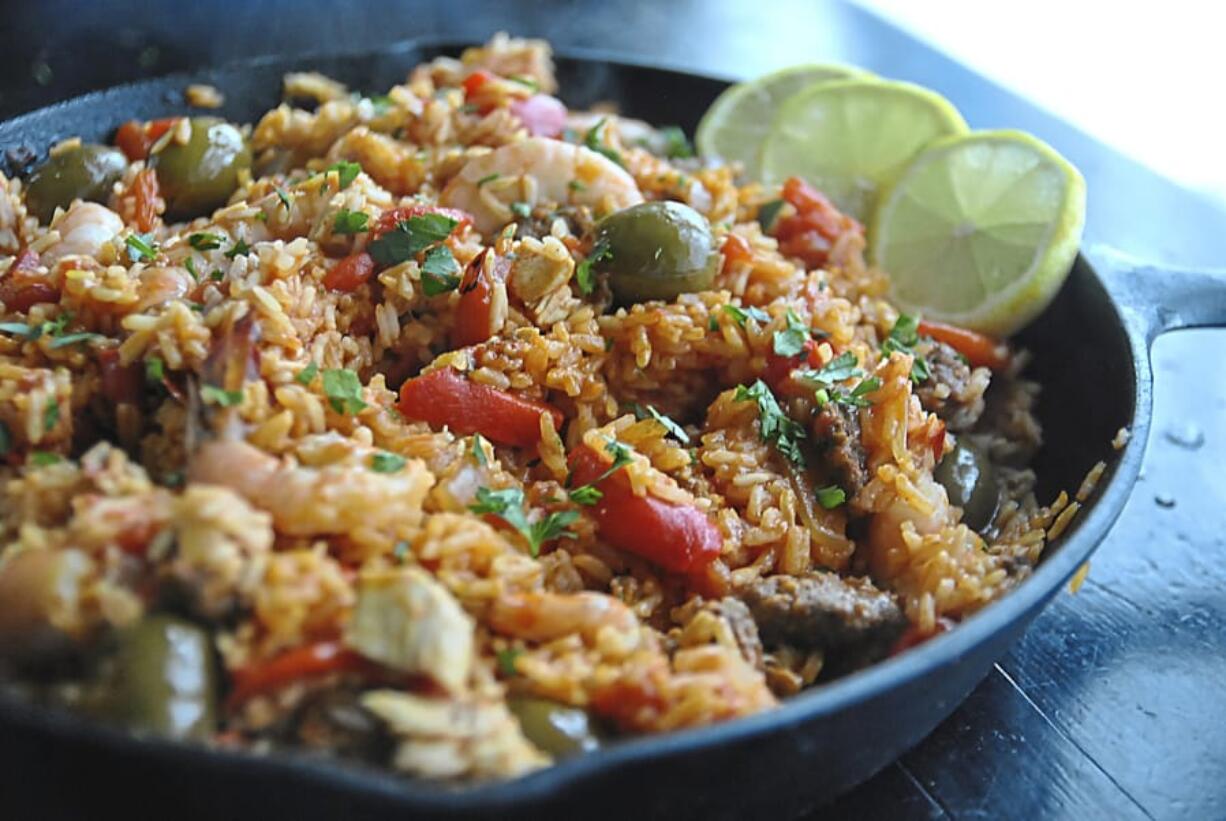 Paella with chorizo offers a taste of Spain.