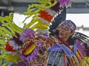 Justice Florendo, 17, decked out in Fancy Dance regalia, will be the head male dancer at the upcoming Traditional Pow Wow at Heritage High School.