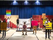 The Hockinson High School Theater Company rehearses an entirely student-driven production of &quot;The Laramie Project,&quot; which opens tonight.