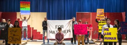 The Hockinson High School Theater Company rehearses an entirely student-driven production of &quot;The Laramie Project,&quot; which opens tonight.