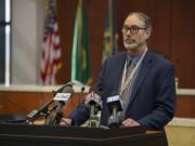 Dr. Alan Melnick, Clark County Health Officer and Public Health Director, speaks to the media.