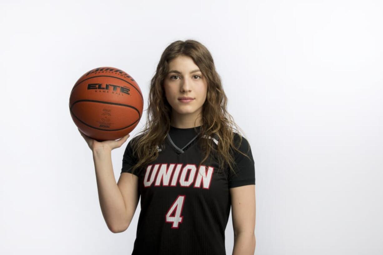 All-Region Girls Basketball Player of the Year Mason Oberg of Union High School is pictured at The Columbian on Tuesday afternoon, March 17, 2020.