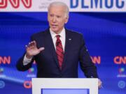 Former Vice President Joe Biden participates in a Democratic presidential primary debate Sunday at CNN Studios in Washington, D.C.