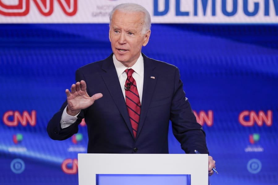 Former Vice President Joe Biden participates in a Democratic presidential primary debate Sunday at CNN Studios in Washington, D.C.