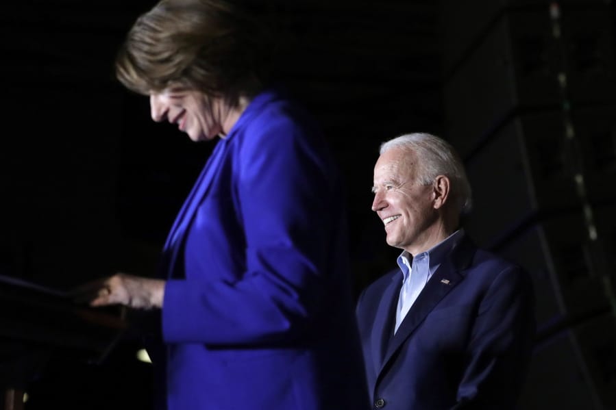 Sen. Amy Klobuchar, D-Minn., endorses Democratic presidential candidate former Vice President Joe Biden at a campaign rally Monday, March 2, 2020 in Dallas.