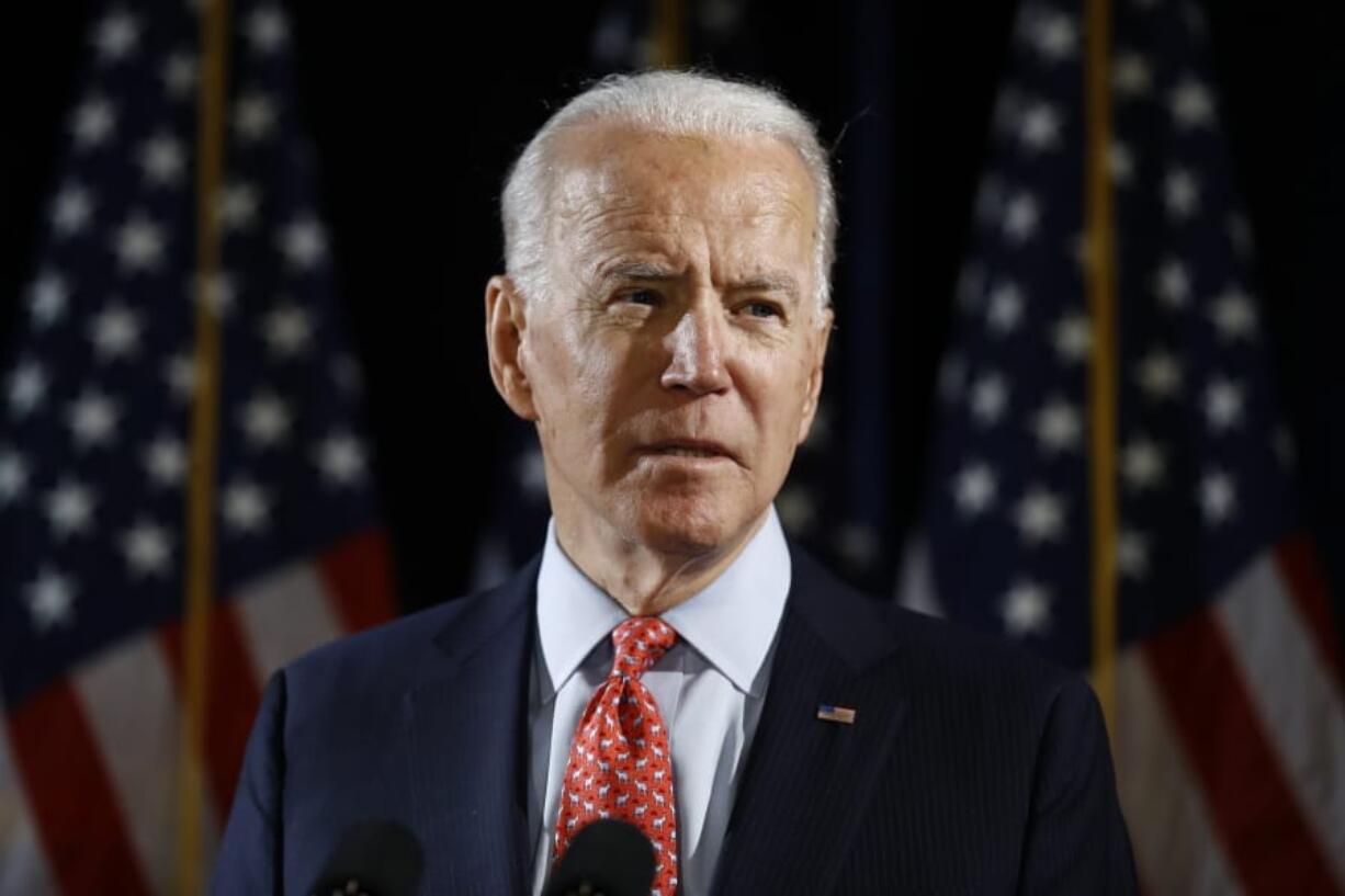 Democratic presidential candidate former Vice President Joe Biden speaks about the coronavirus Thursday, March 12, 2020, in Wilmington, De.