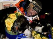 Thomas Waerner, of Norway, arrives in Nome, Alaska, Wednesday, March 18, 2020, to win the Iditarod Trail Sled Dog Race.