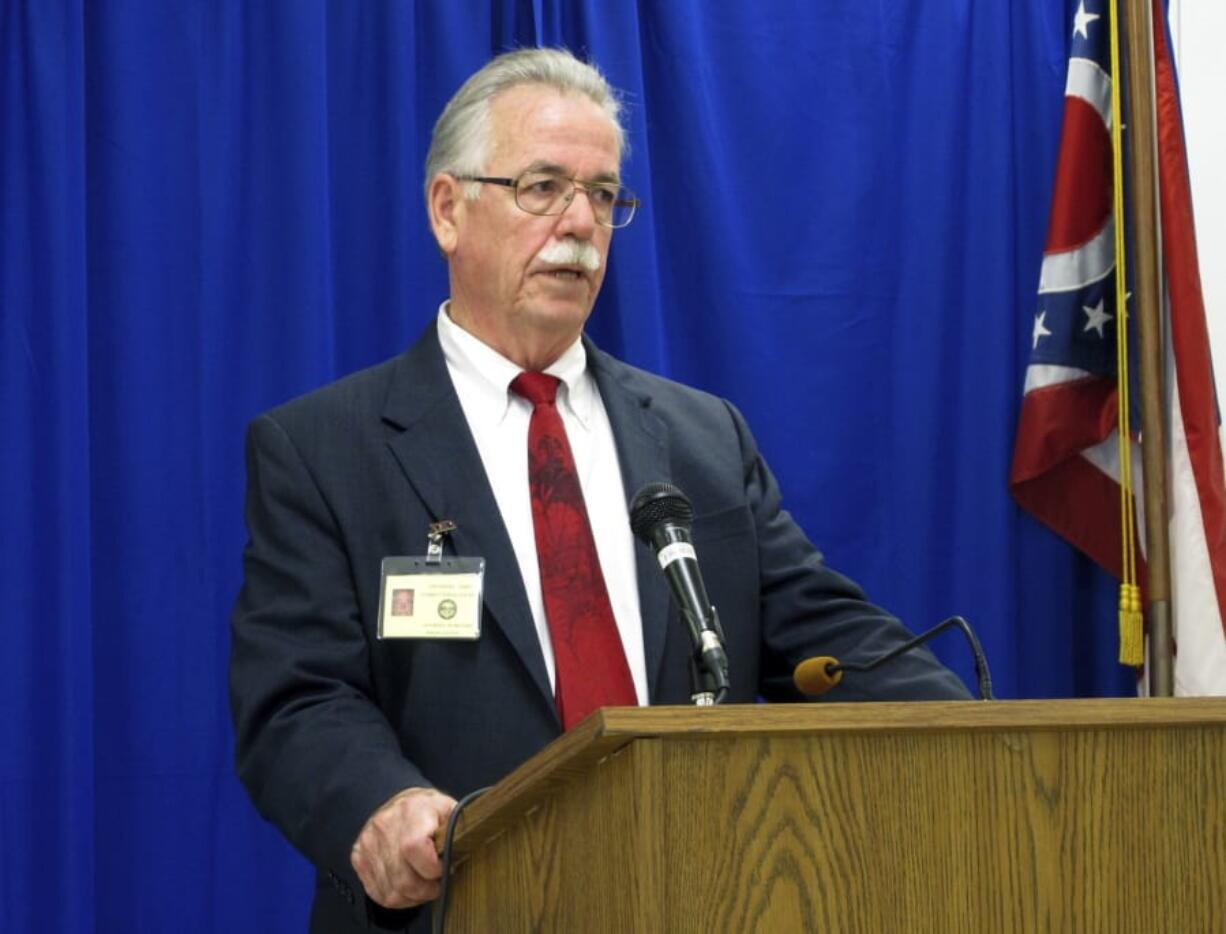 FILE - In this Nov. 15, 2017 file photo, federal public defender David Stebbins, an attorney for condemned Ohio inmate Alva Campbell, discusses the events that led to Campbell&#039;s execution being called off after unsuccessful attempts to find usable veins, in Lucasville, Ohio. Stebbins is one of a number of federal public defenders trying to represent 35-year-old Ohio death row inmate David Martin in hopes of saving his federal court appeals before his upcoming 2021 execution.