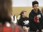 Kane Richey, a fifth grader at Mooreville Elementary School, concentrates as he competes in the Lee County Spelling Bee Tuesday, Feb. 4, 2020 in Tupelo, Miss.