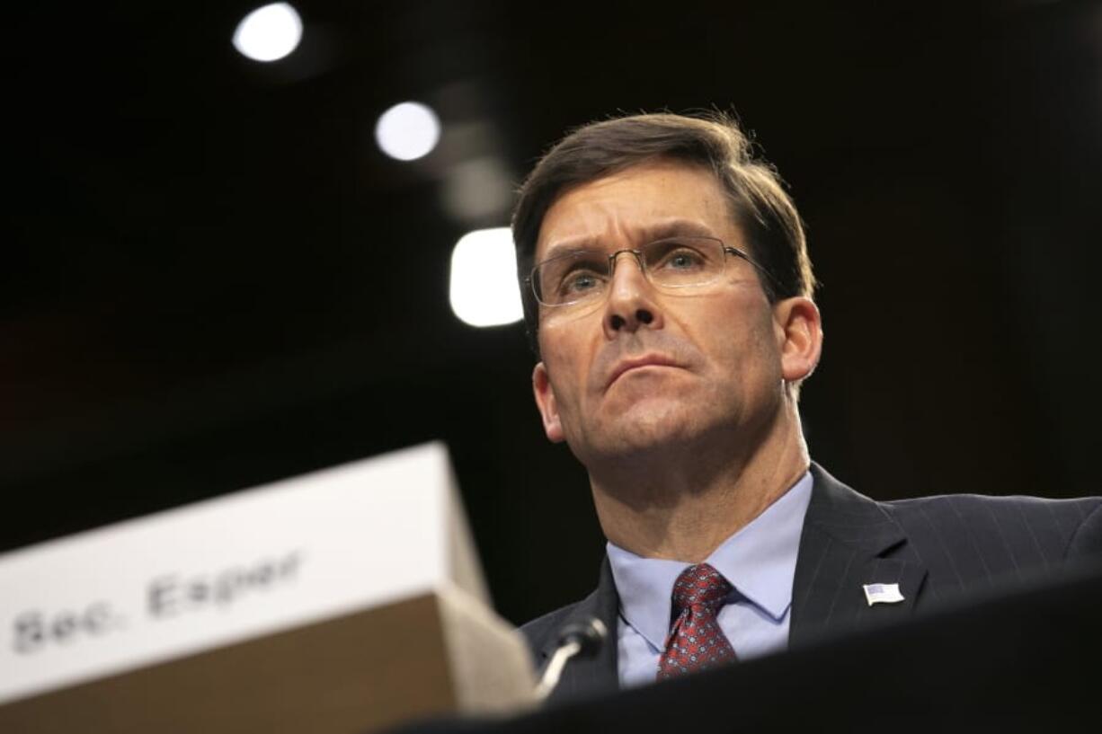 Defense Secretary Mark Esper testifies to the Senate Armed Services Committee about the budget, Wednesday, March 4, 2020, on Capitol Hill in Washington.