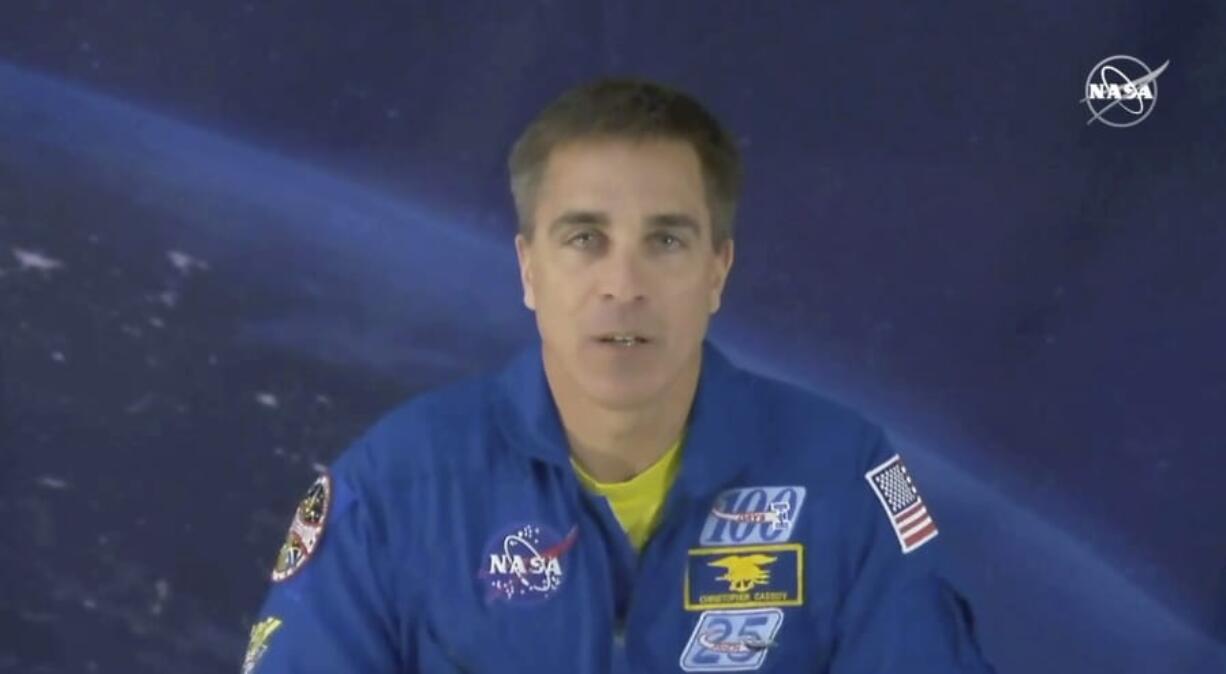 In this image from video made available by NASA, astronaut Chris Cassidy speaks during an interview from cosmonaut headquarters in Star City, Russia, on Thursday, March 19, 2020. Cassidy, who&#039;s about to leave the planet for six months, is stressed about coronavirus like everyone else, even though he&#039;s already in heavy quarantine. Cassidy said Thursday that when you&#039;re an astronaut three weeks away from launch, lots of people are &quot;very concerned&quot; about your health. He&#039;s grateful for that.