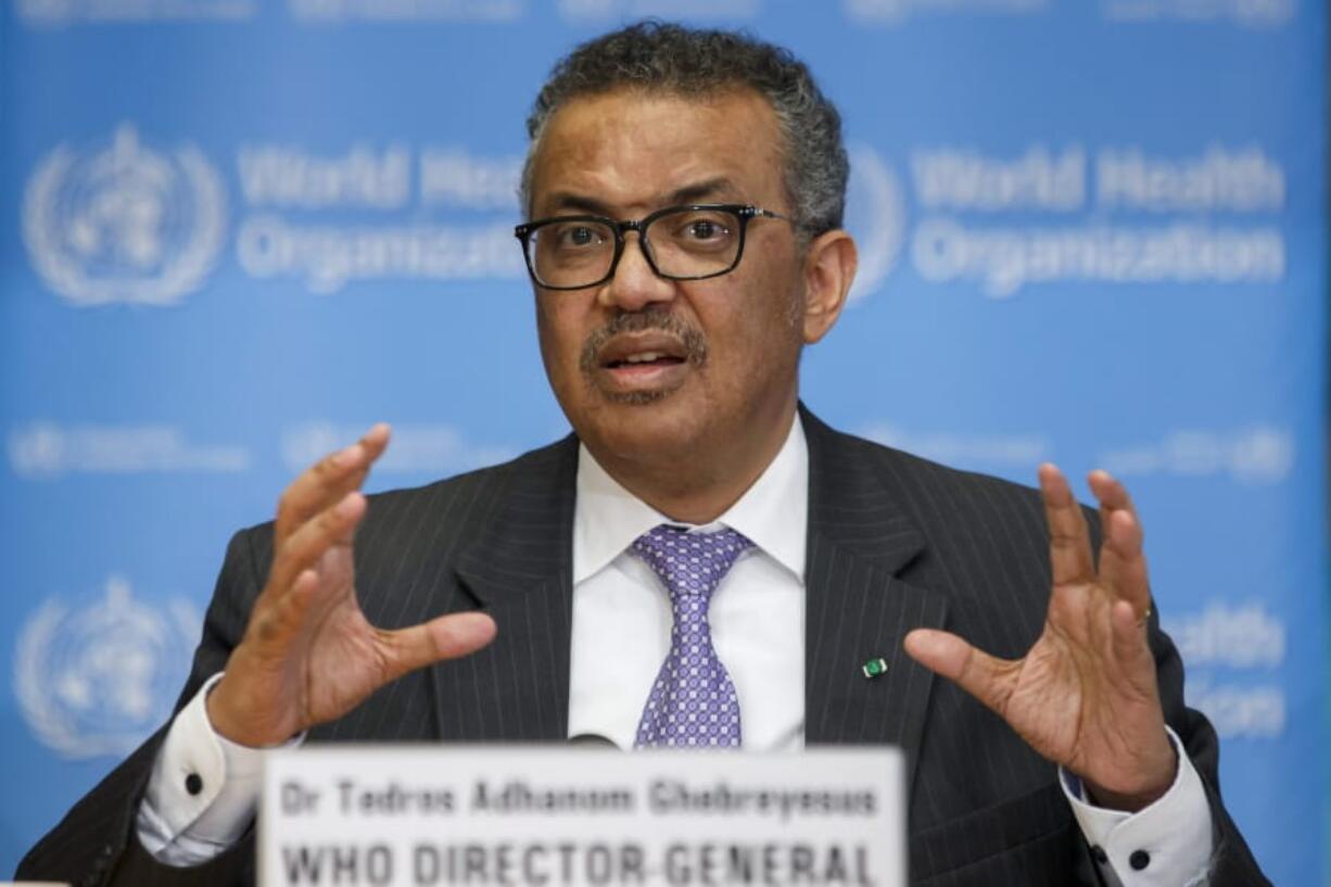 Tedros Adhanom Ghebreyesus, Director General of the World Health Organization speaks during a news conference on updates regarding on the novel coronavirus COVID-19, at the WHO headquarters in Geneva, Switzerland, Monday, March 9, 2020.