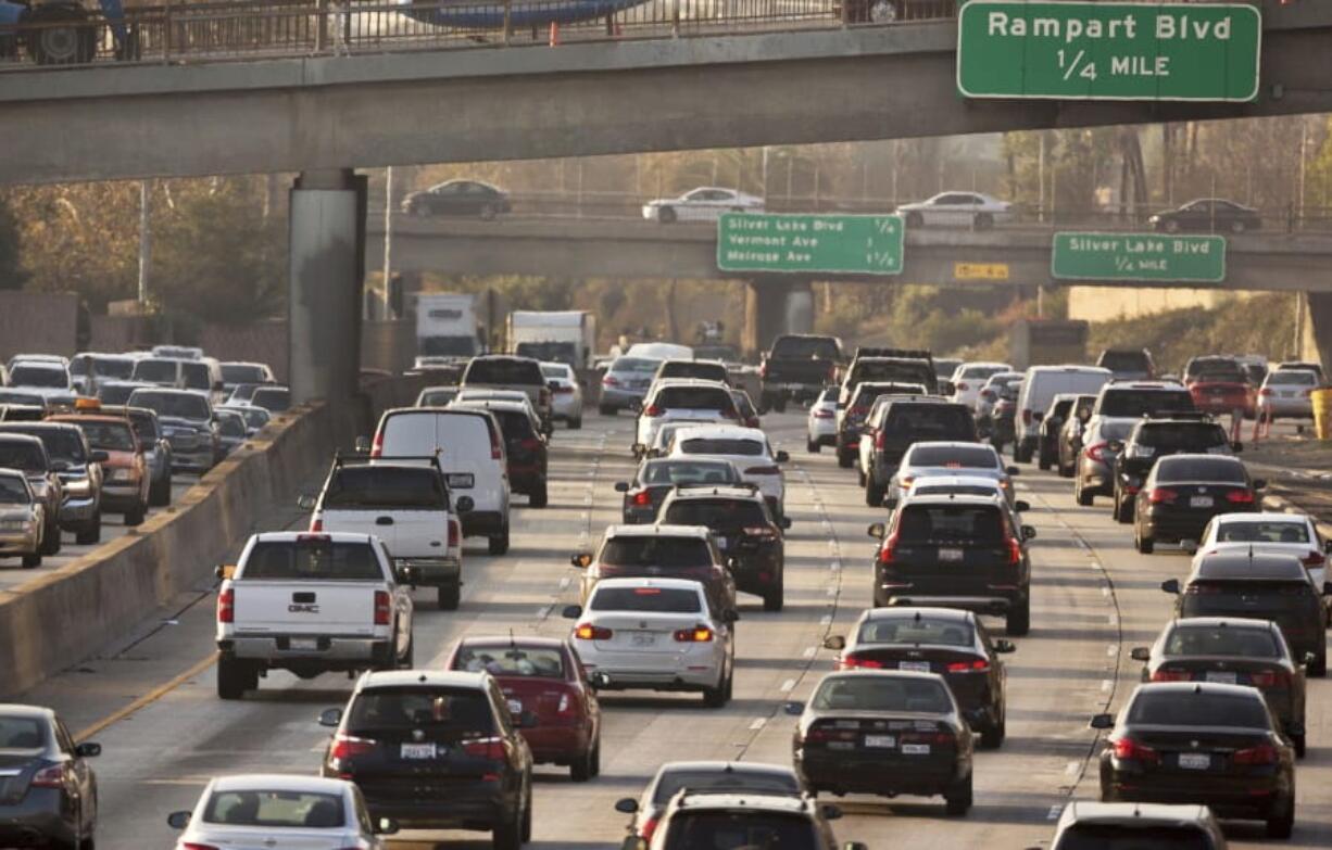 FILE - This Dec. 12, 2018, file photo shows traffic on the Hollywood Freeway in Los Angeles. President Donald Trump&#039;s is expected to mark a win in his two-year fight to gut one of the United States&#039; single-biggest efforts against climate change, relaxing ambitious Obama-era vehicle mileage standards and raising the ceiling on damaging fossil fuel emissions for years to come.