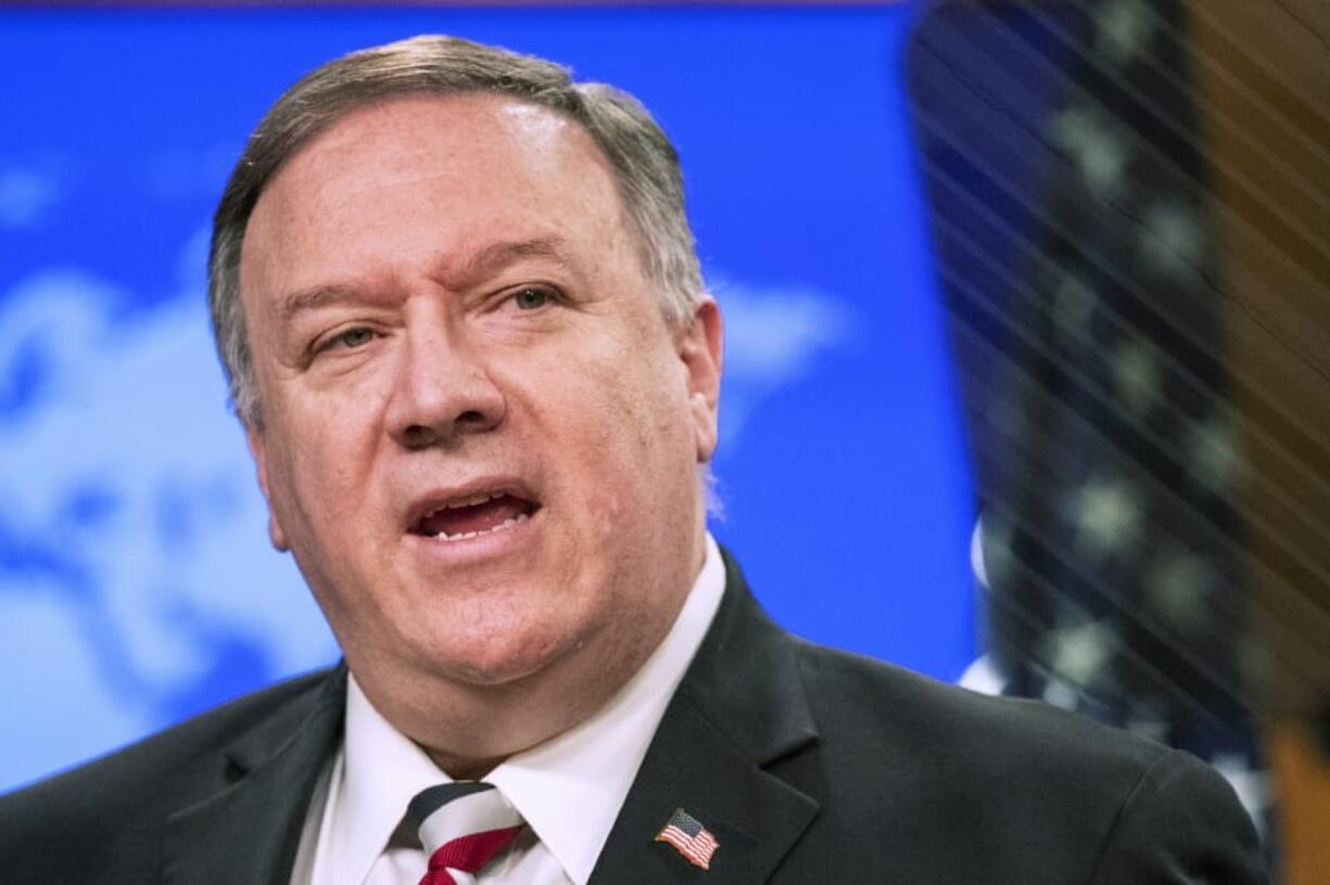 Secretary of State Mike Pompeo, speaks during a news conference at the State Department, Tuesday, March 17, 2020, in Washington.